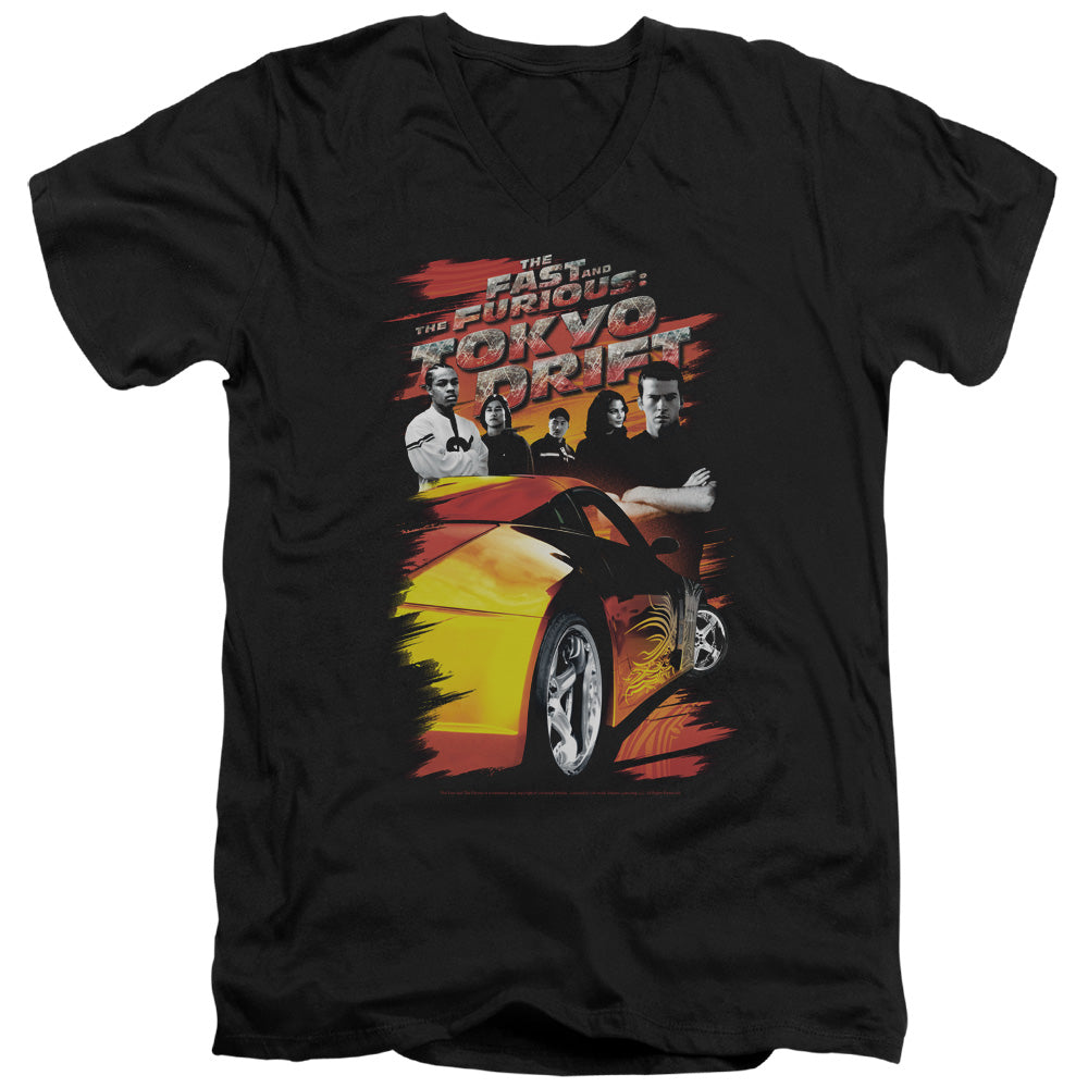 Tokyo Drift - Drifting Crew - Short Sleeve Adult V-neck - Black T-shirt