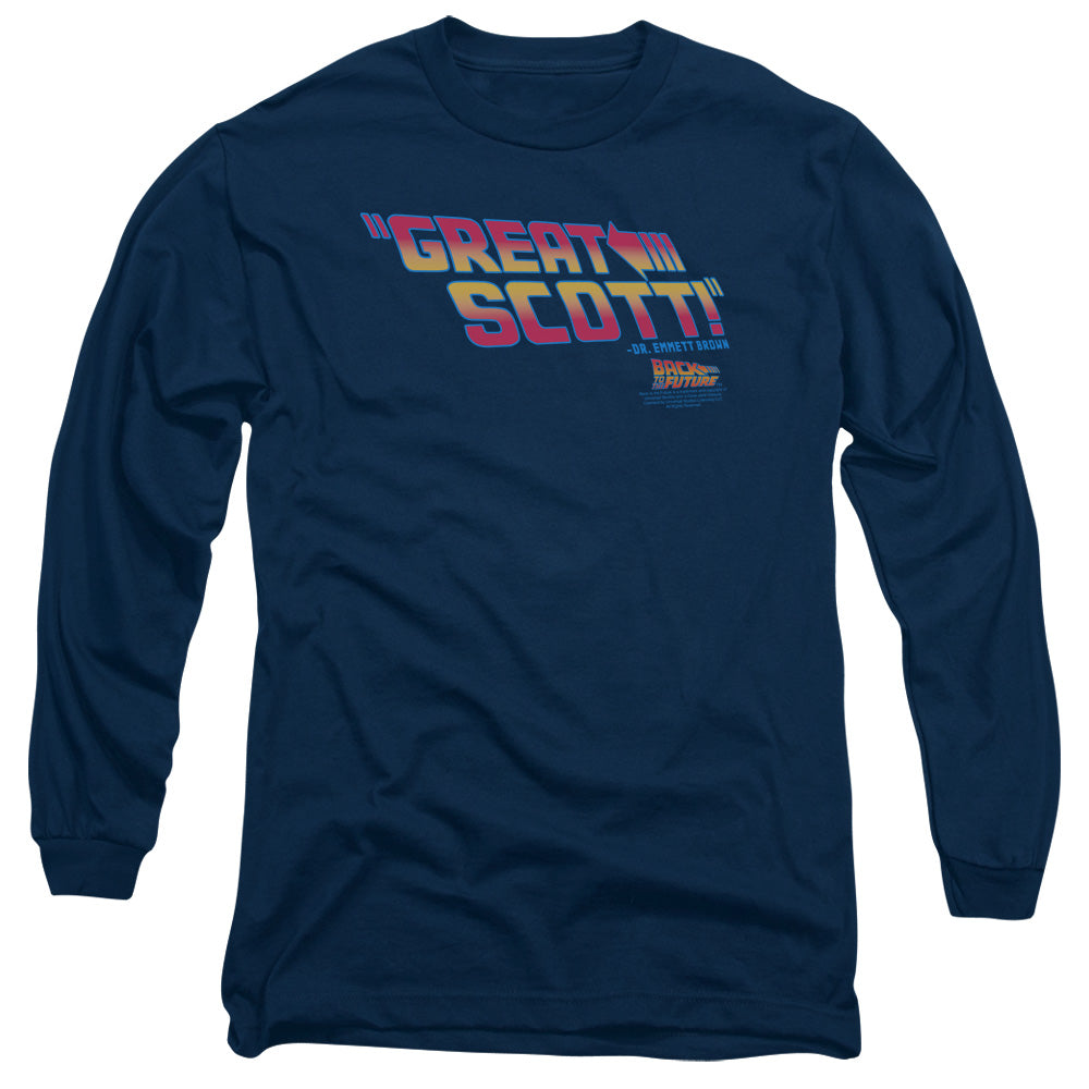 Back To The Future - Great Scott - Long Sleeve Adult 18/1 - Navy - Sm - Navy T-shirt