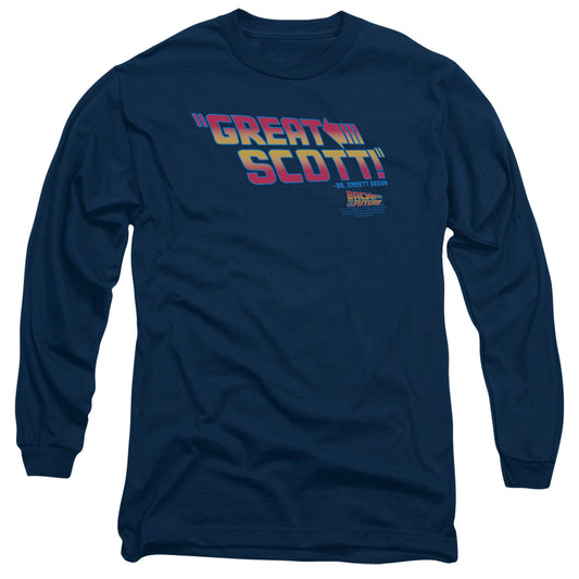 Back To The Future - Great Scott - Long Sleeve Adult 18/1 - Navy - Sm - Navy T-shirt