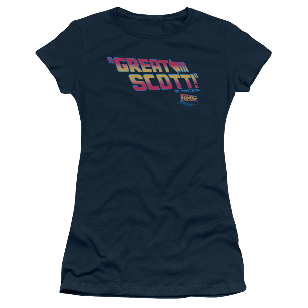 Back To The Future - Great Scott - Short Sleeve Junior Sheer - Navy T-shirt