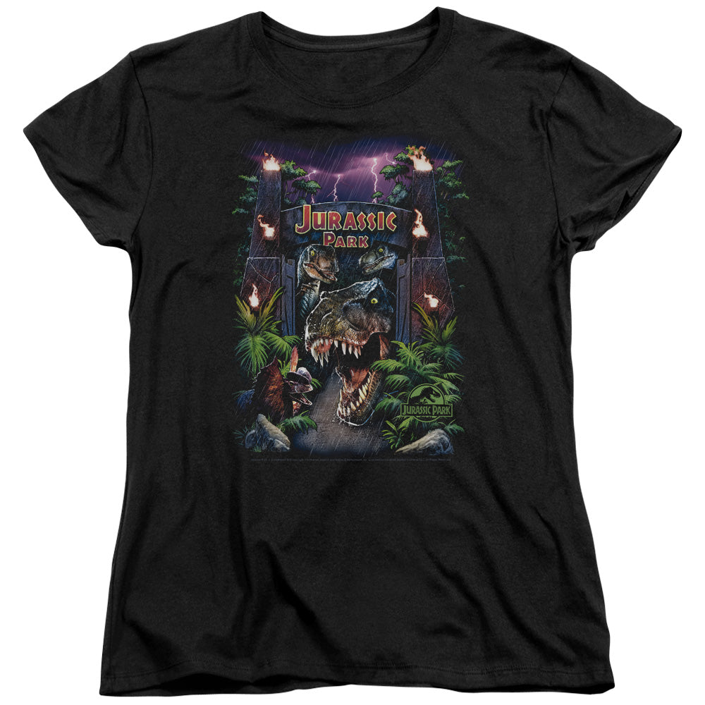 Jurassic Park - Welcome To The Park - Short Sleeve Womens Tee - Black T-shirt
