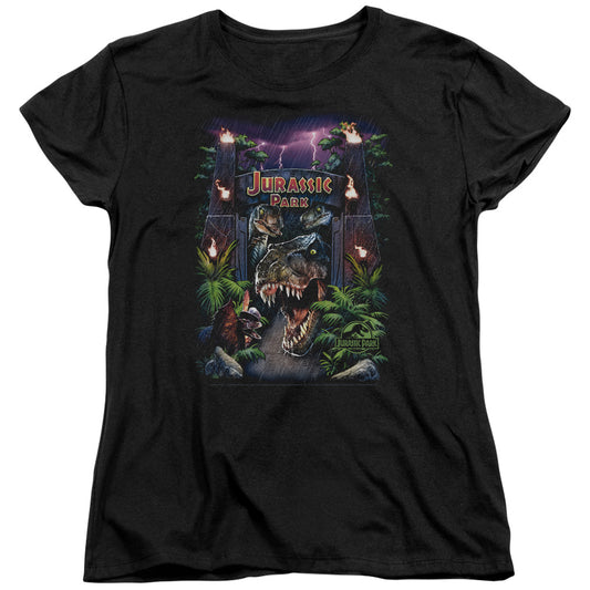 Jurassic Park - Welcome To The Park - Short Sleeve Womens Tee - Black T-shirt