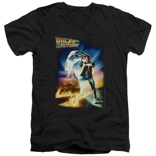 Back To The Future - Poster - Short Sleeve Adult V-neck 30/1 - Black T-shirt