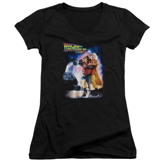 Back To The Future Ii - Poster - Junior V-neck - Black - Sm - Black