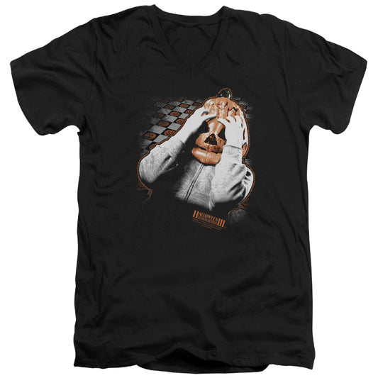 Halloween Iii - Pumpkin Mask - Short Sleeve Adult V-neck - Black T-shirt