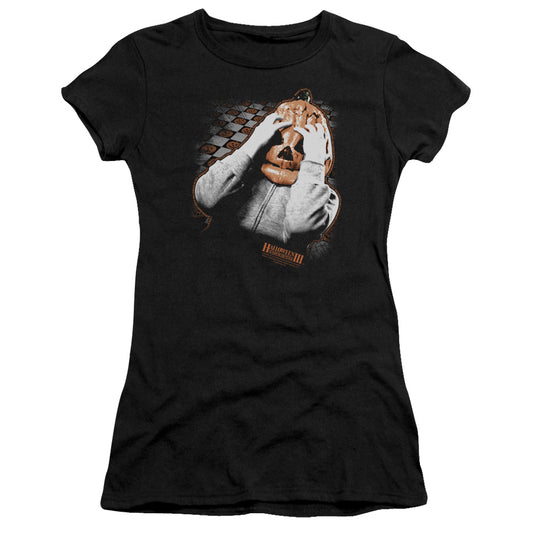 Halloween Iii - Pumpkin Mask - Short Sleeve Junior Sheer - Black T-shirt