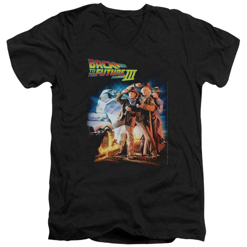 Back To The Future Iii - Poster - Short Sleeve Adult V-neck 30/1 - Black T-shirt