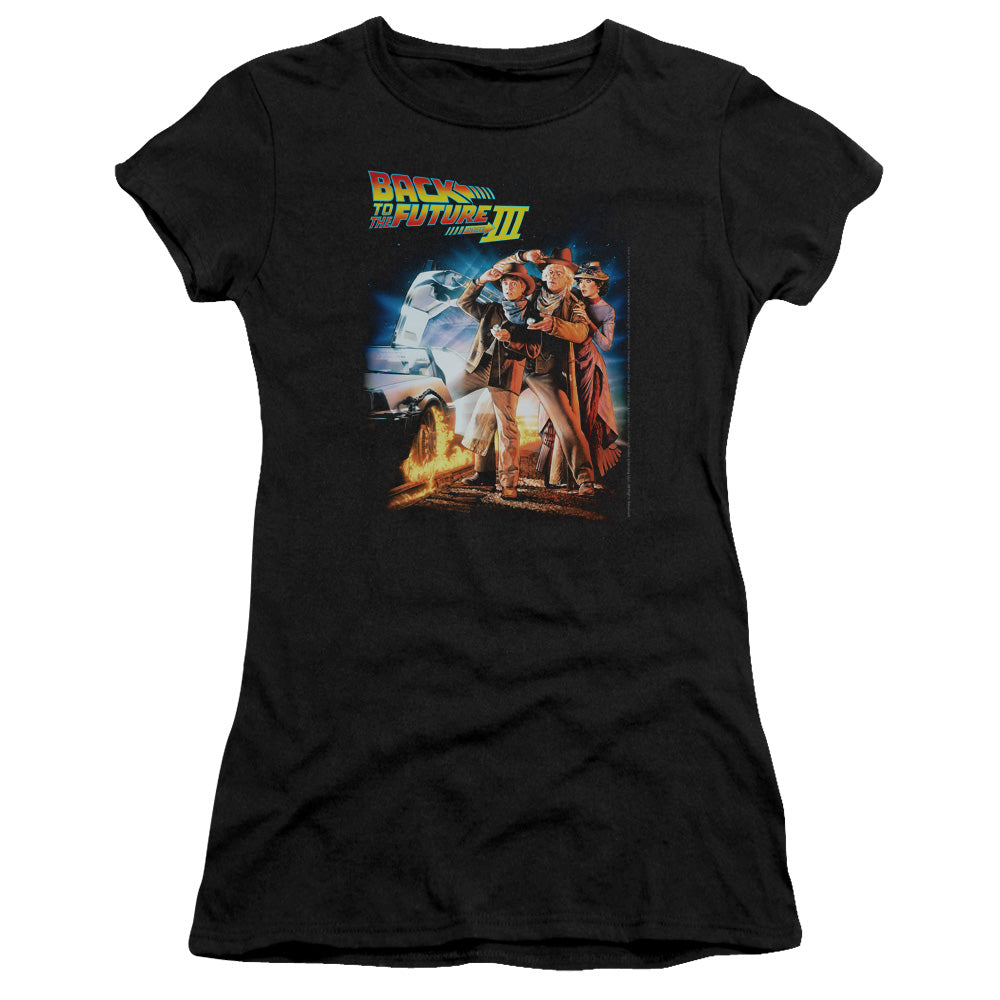 Back To The Future Iii - Poster - Short Sleeve Junior Sheer - Black - Sm - Black T-shirt