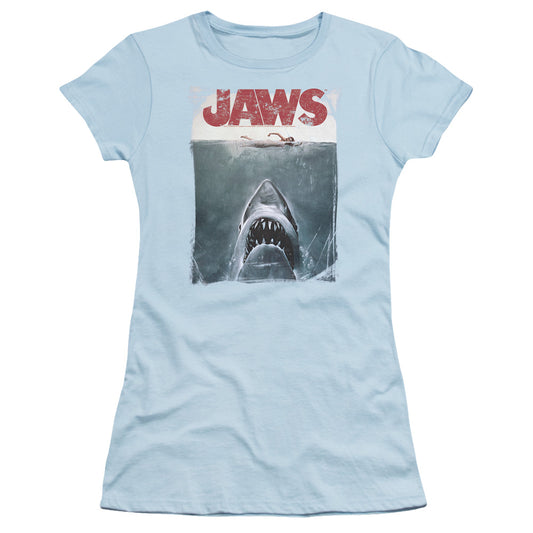 Jaws - Title - Short Sleeve Junior Sheer - Light Blue T-shirt