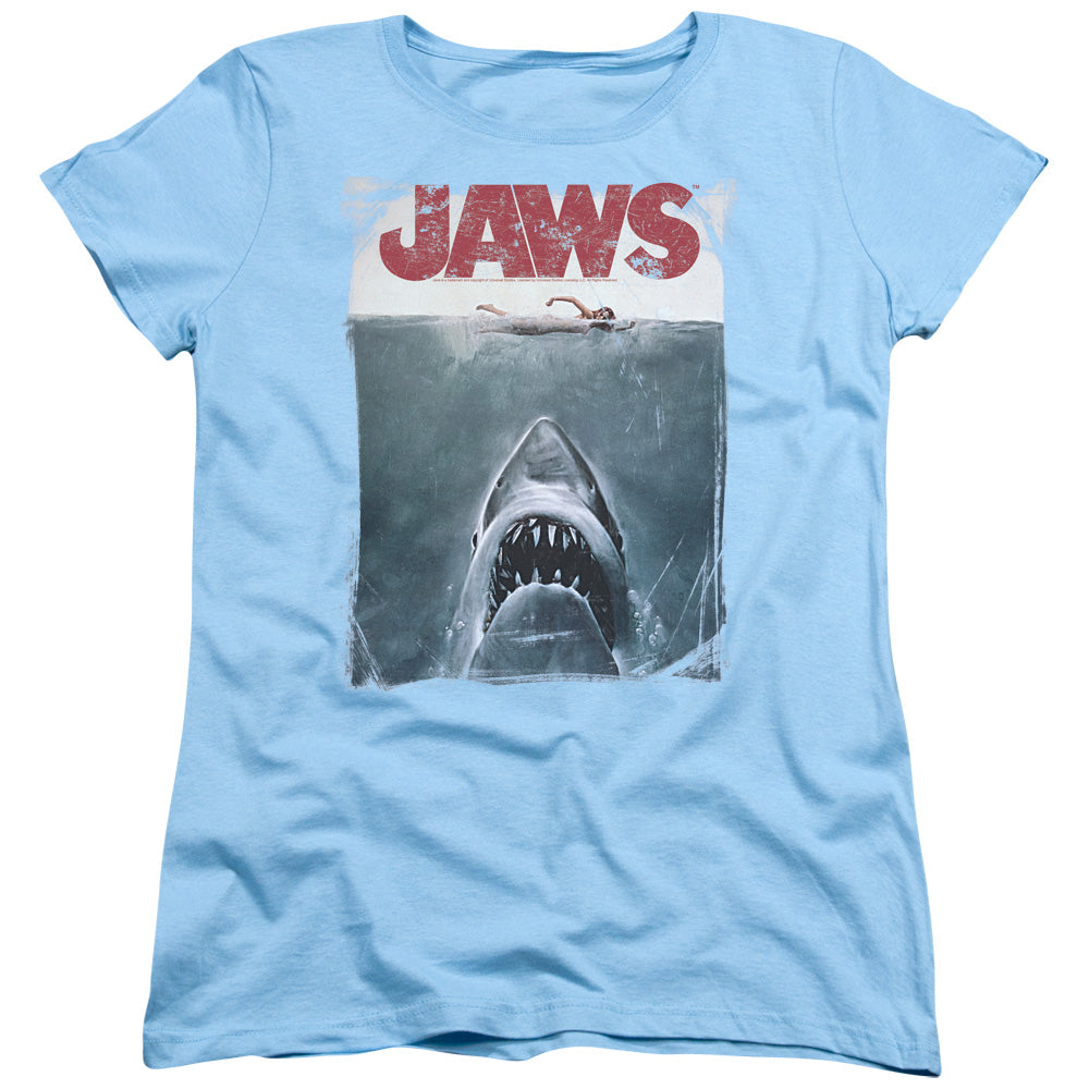 Jaws - Title - Short Sleeve Womens Tee - Light Blue T-shirt