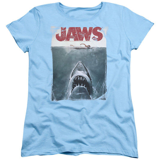 Jaws - Title - Short Sleeve Womens Tee - Light Blue T-shirt
