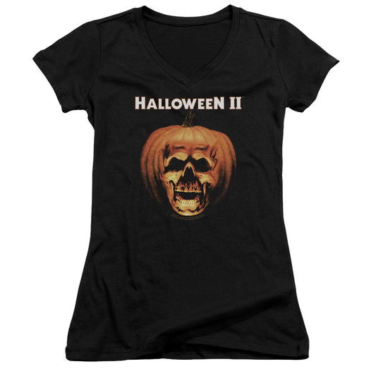 Halloween II Pumpkin Shell - Junior V-neck - Black - Sm - Black