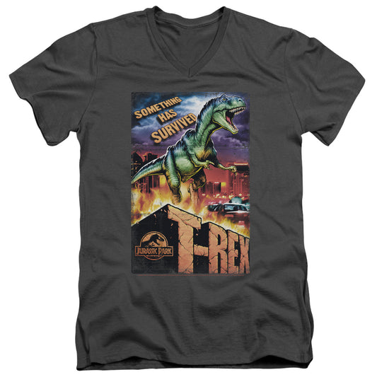 JURASSIC PARK REX IN THE CITY - S/S ADULT V-NECK - CHARCOAL T-Shirt
