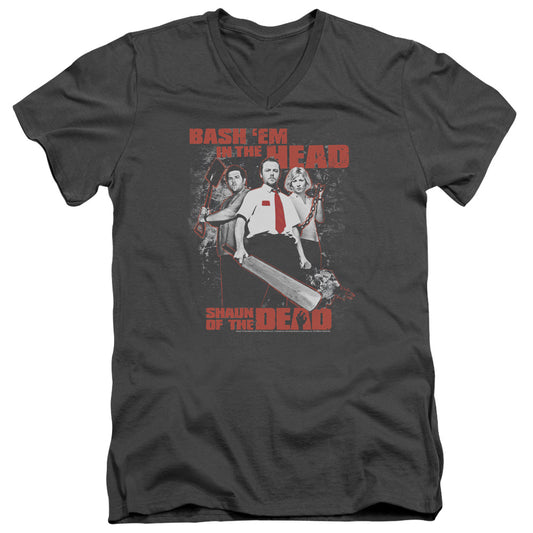 Shaun Of The Dead - Bash Em - Short Sleeve Adult V-neck - Charcoal T-shirt
