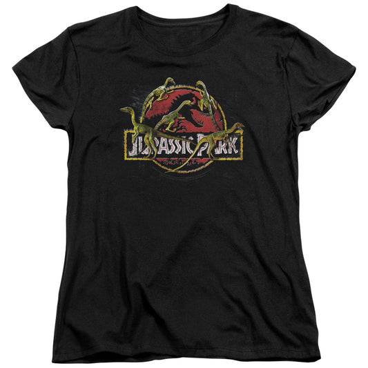 Jurassic Park - Something Has Survived - Short Sleeve Womens Tee - Black T-shirt