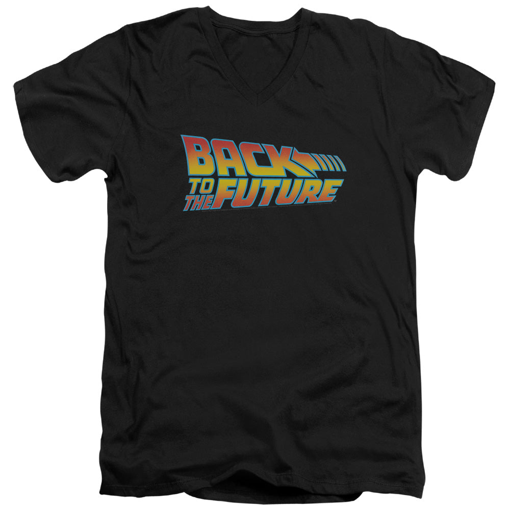 Back To The Future - Logo - Short Sleeve Adult V-neck 30/1 - Black T-shirt