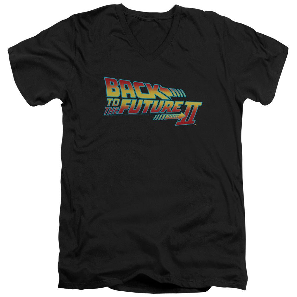 Back To The Future Ii - Logo - Short Sleeve Adult V-neck 30/1 - Black T-shirt