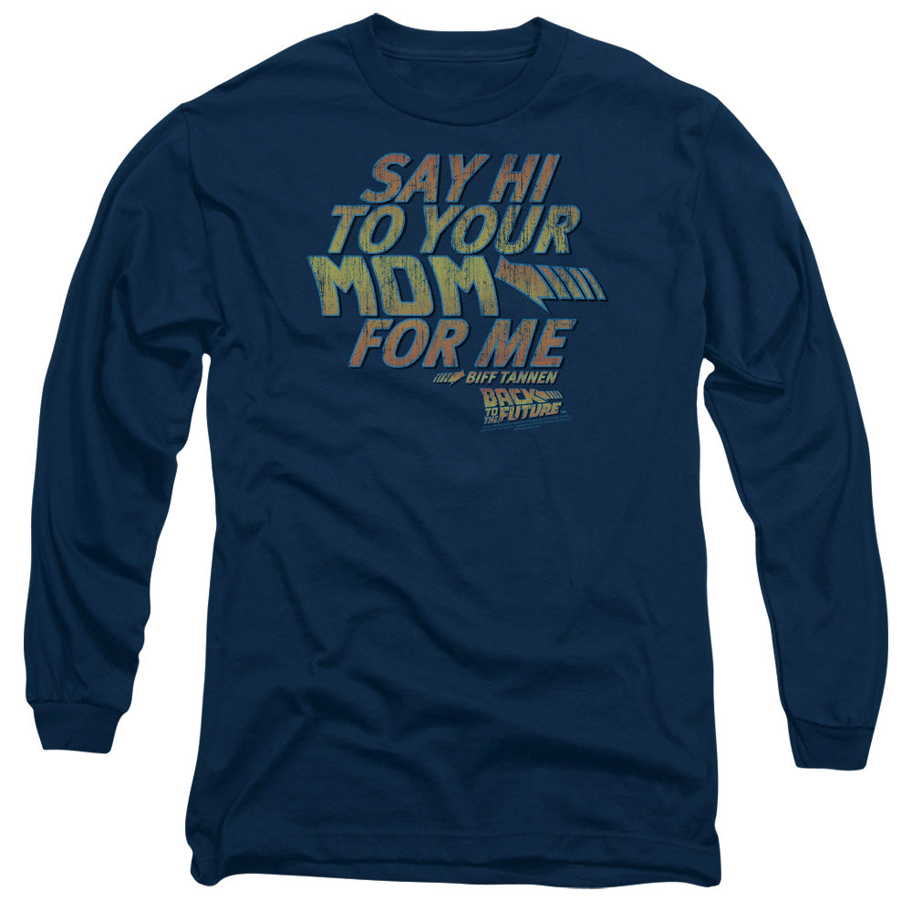 Back To The Future - Say Hi - Long Sleeve Adult 18/1 - Navy - Sm - Navy T-shirt