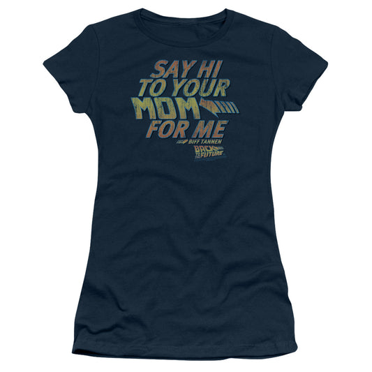 Back To The Future - Say Hi - Short Sleeve Junior Sheer - Navy - Sm - Navy T-shirt