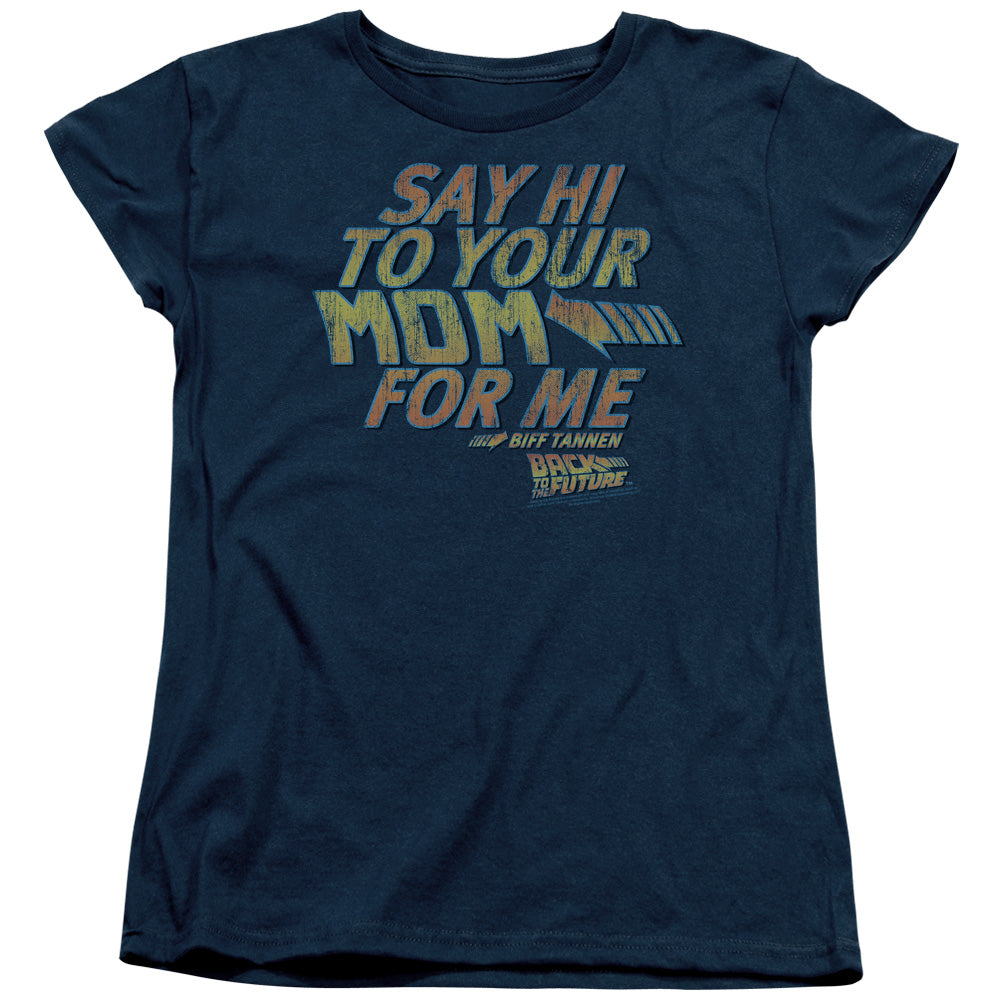 Back To The Future - Say Hi - Short Sleeve Womens Tee - Navy - Sm - Navy T-shirt