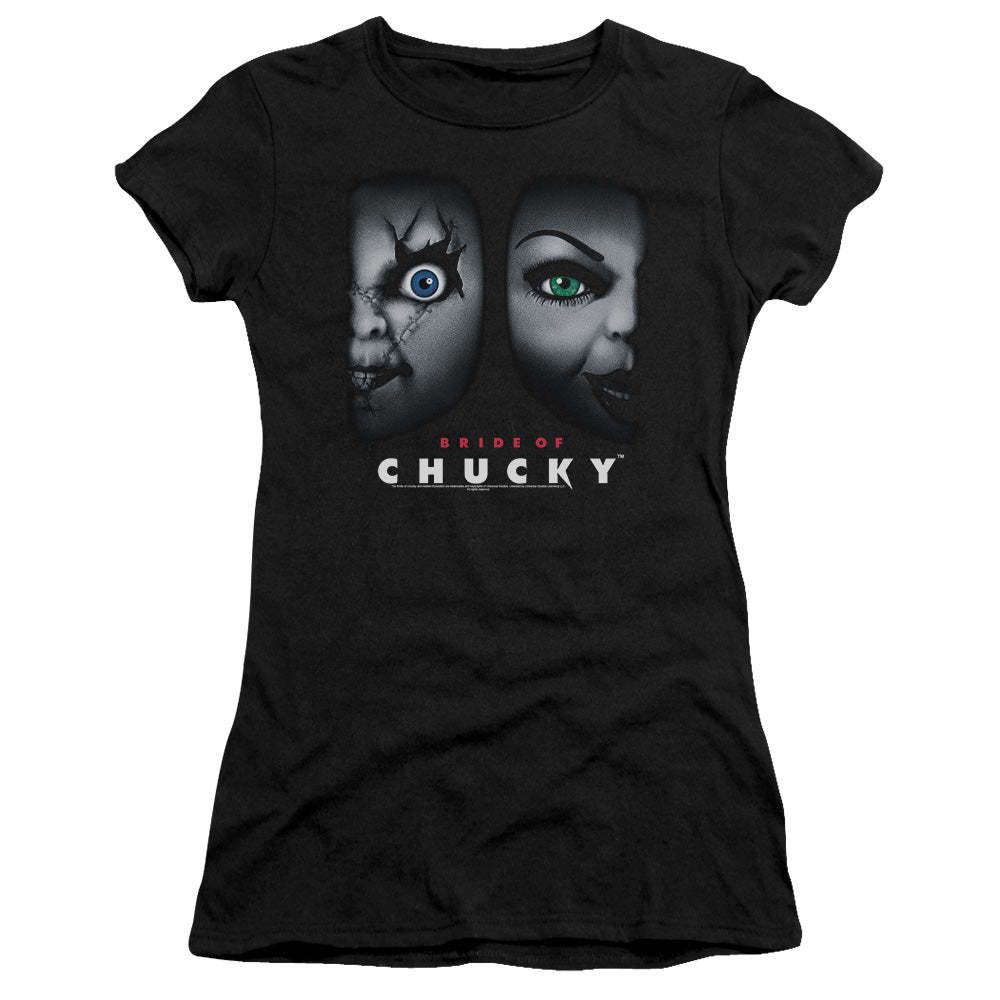 Bride Of Chucky - Happy Couple - Short Sleeve Junior Sheer - Black - Sm - Black T-shirt