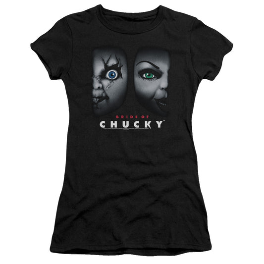 Bride Of Chucky - Happy Couple - Short Sleeve Junior Sheer - Black - Sm - Black T-shirt