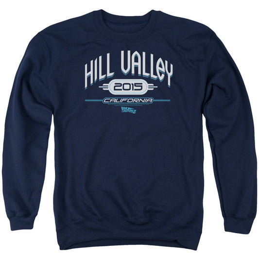 Back To The Future Ii - Hill Valley 2015 - Adult Crewneck Sweatshirt - Navy