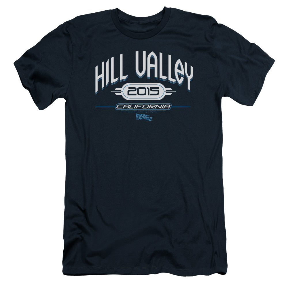 Back To The Future Ii - Hill Valley 2015 - Short Sleeve Adult 30/1 - Navy - Sm - Navy T-shirt