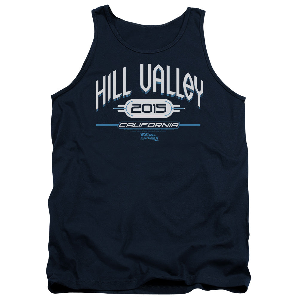 Back To The Future Ii - Hill Valley 2015 - Adult Tank - Navy - Sm - Navy