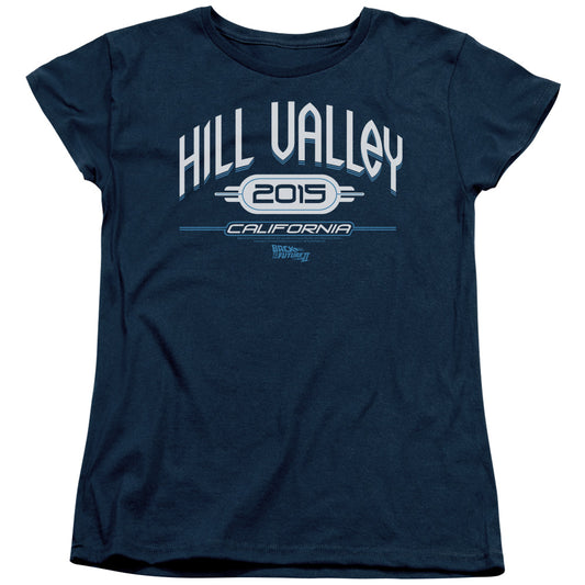 Back To The Future Ii - Hill Valley 2015 - Short Sleeve Womens Tee - Navy T-shirt