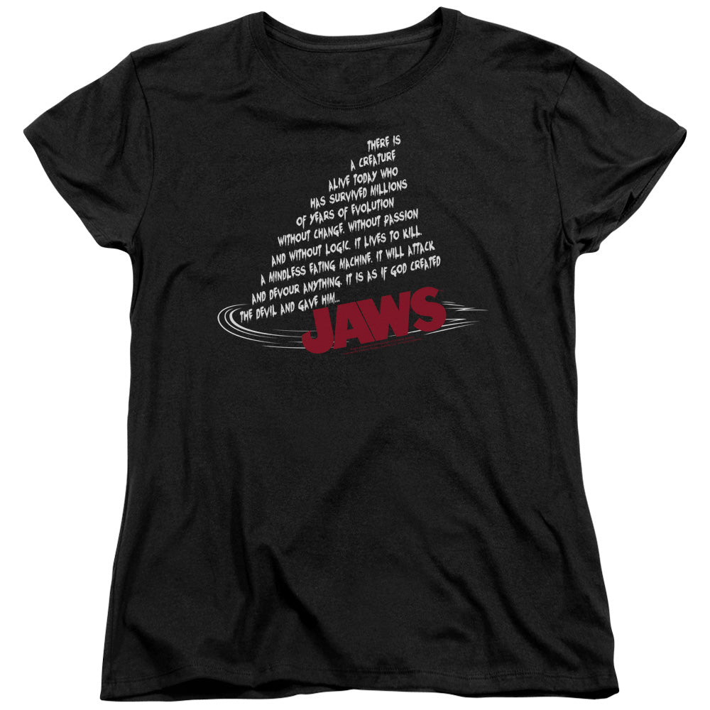 Jaws - Dorsal Text - Short Sleeve Womens Tee - Black T-shirt