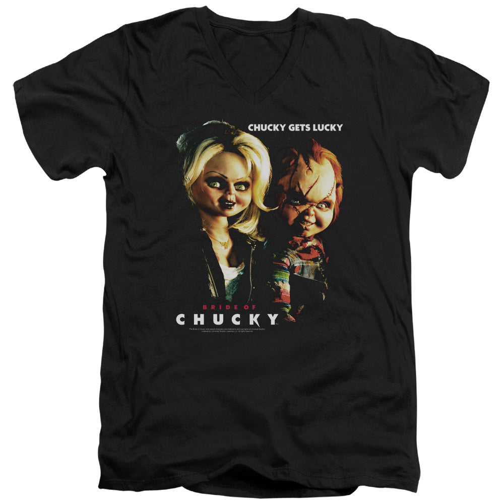 Bride Of Chucky - Chucky Gets Lucky - Short Sleeve Adult V-neck 30/1 - Black T-shirt