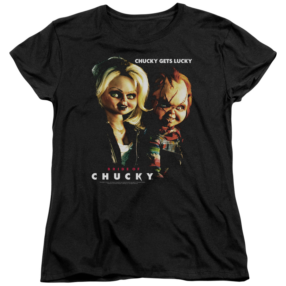 Bride Of Chucky - Chucky Gets Lucky - Short Sleeve Womens Tee - Black - Sm - Black T-shirt
