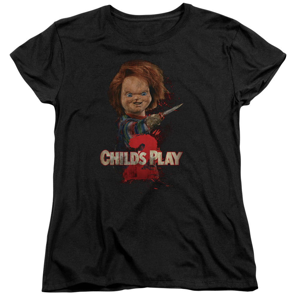 Childs Play 2 - Heres Chucky - Short Sleeve Womens Tee - Black - Sm - Black T-shirt