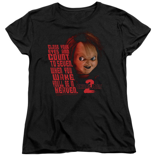 CHILDS PLAY 2 IN HEAVEN - S/S WOMENS TEE - BLACK - SM - BLACK T-Shirt