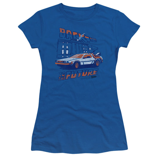 Back To The Future - Lightning Strikes - Short Sleeve Junior Sheer - Royal Blue - Sm - Royal Blue T-shirt