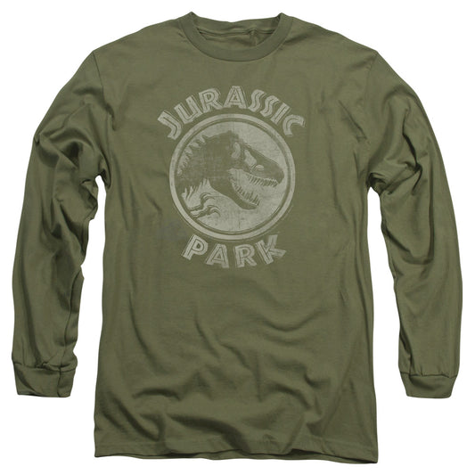 Jurassic Park - Jp Stamp - Long Sleeve Adult 18/1 - Military Green T-shirt