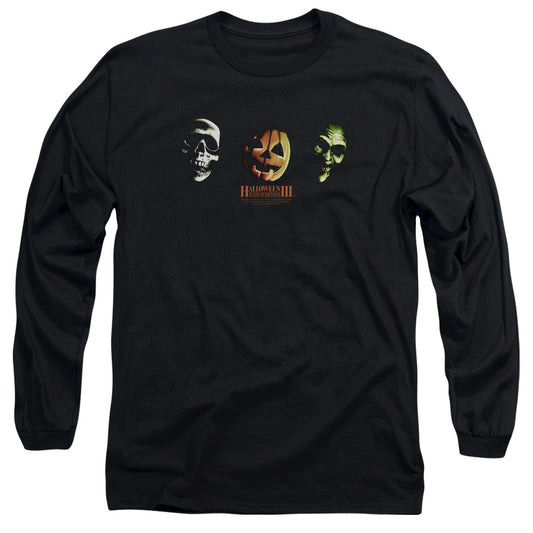 Halloween Iii - Three Masks - Long Sleeve Adult 18/1 - Black T-shirt