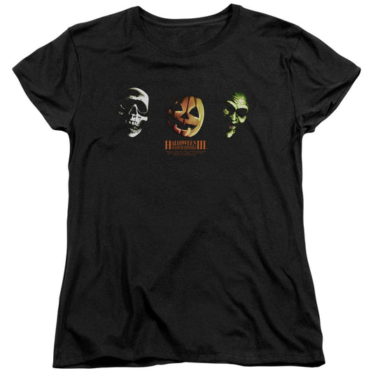 Halloween Iii - Three Masks - Short Sleeve Womens Tee - Black T-shirt