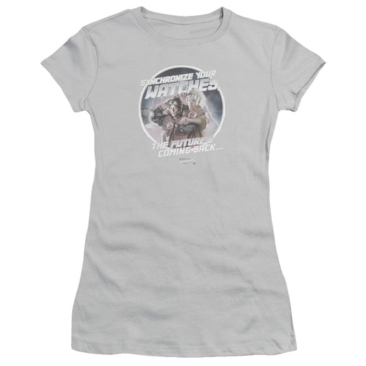 Back To The Future Ii - Synchronize Watches - Short Sleeve Junior Sheer - Silver - Sm - Silver T-shirt