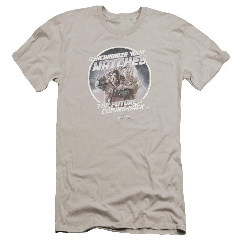 Back To The Future Ii - Synchronize Watches-premuim Canvas Adult Slim Fit 30/1 - Silver