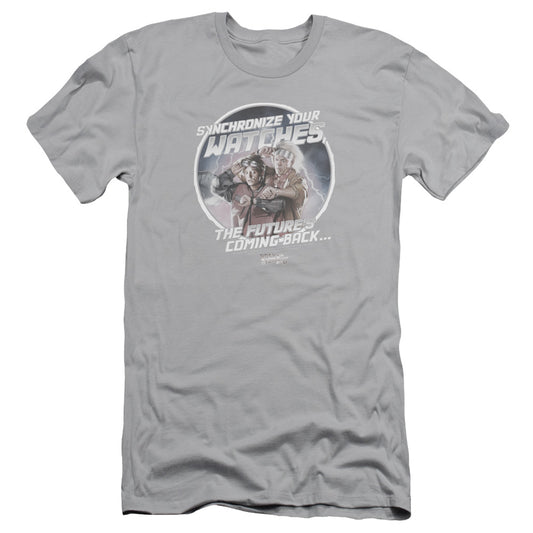 Back To The Future Ii - Synchronize Watches - Short Sleeve Adult 30/1 - Silver - Sm - Silver T-shirt