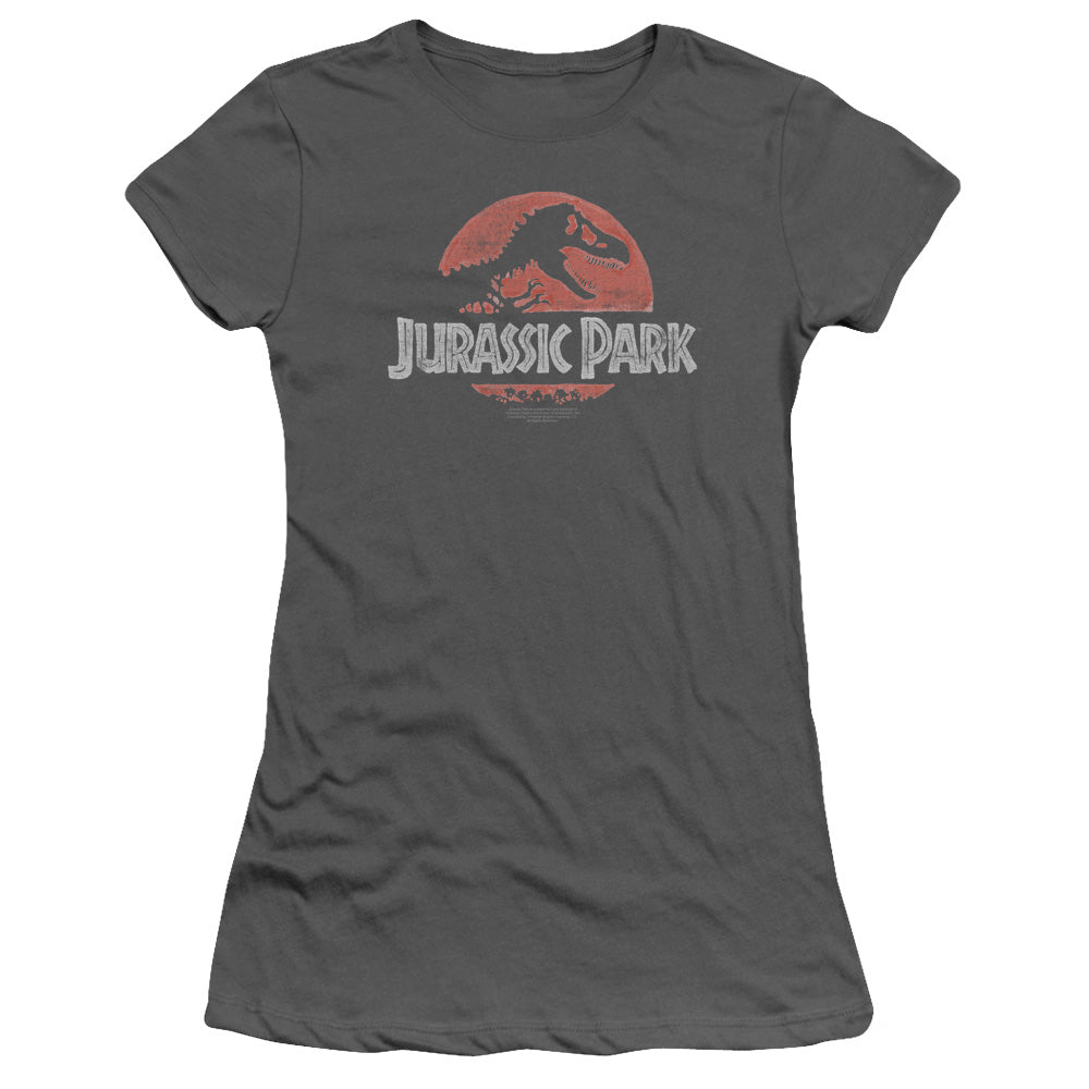Jurassic Park - Faded Logo - Short Sleeve Junior Sheer - Charcoal T-shirt