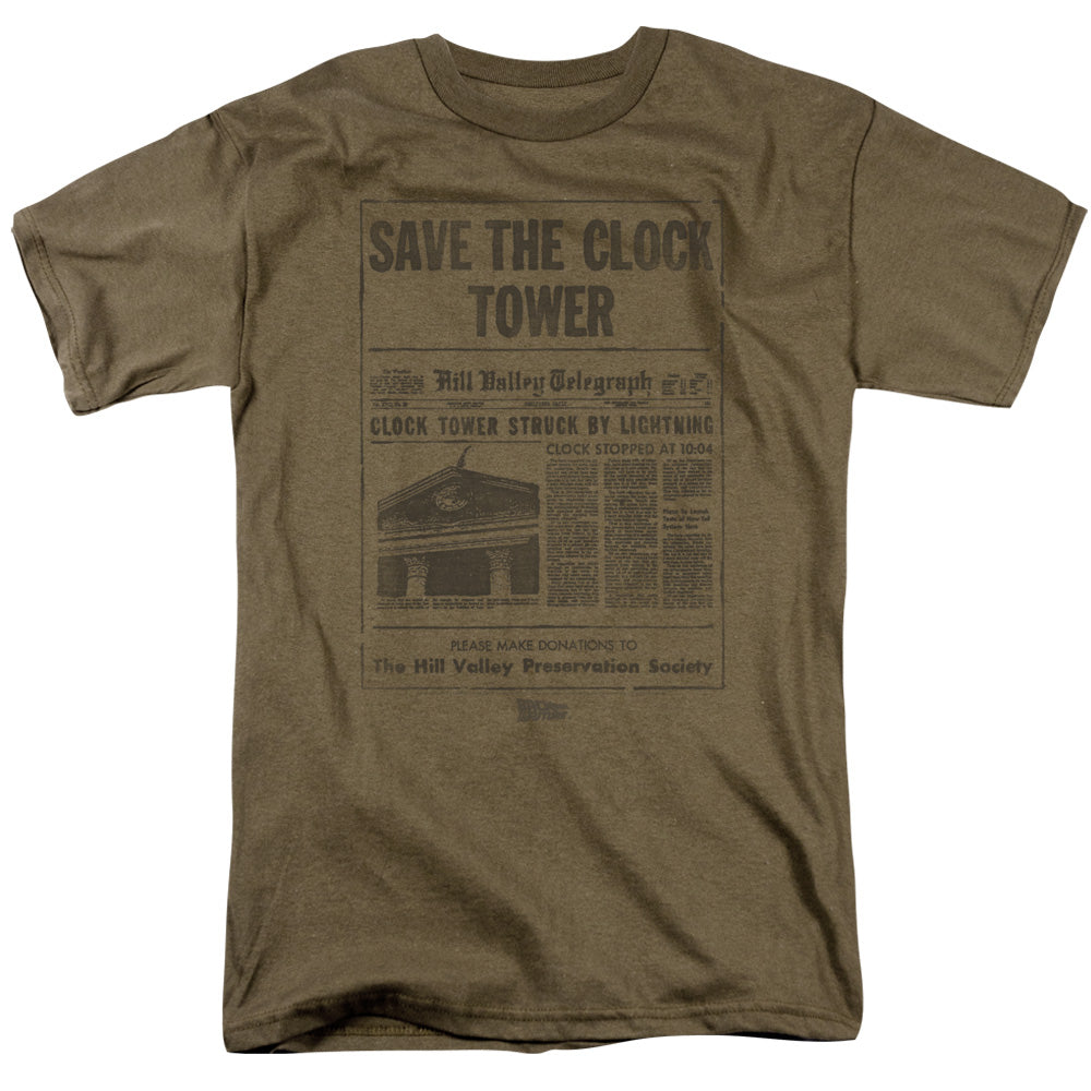 Back To The Future - Clock Tower - Short Sleeve Adult 18/1 - Safari Green - Sm - Safari Green T-shirt