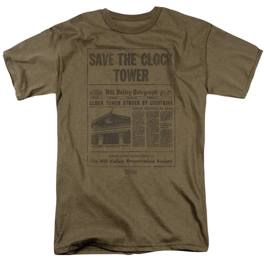 Back To The Future - Clock Tower - Short Sleeve Adult 18/1 - Safari Green - Sm - Safari Green T-shirt