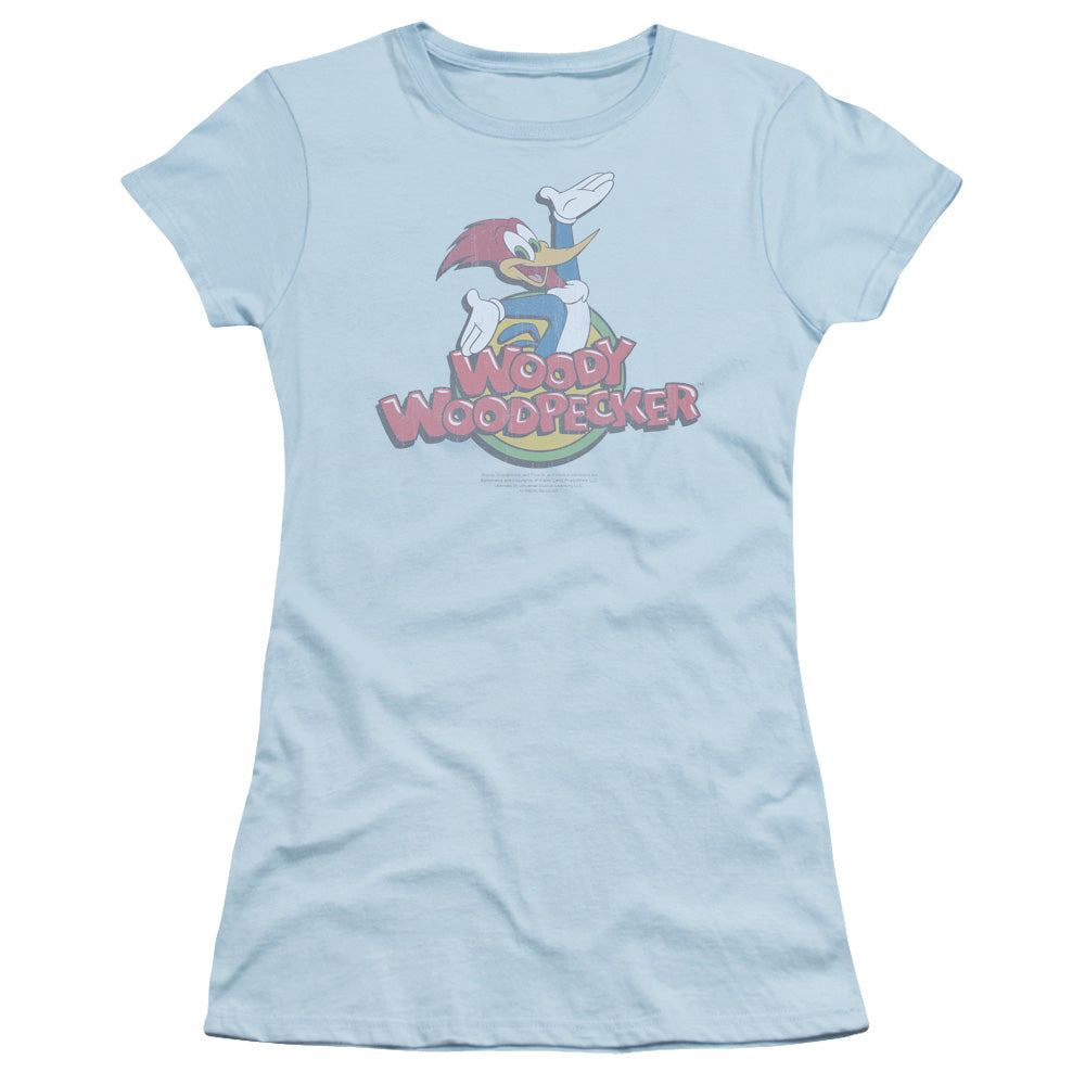 Woody Woodpecker - Retro Fade - Short Sleeve Junior Sheer - Light Blue T-shirt