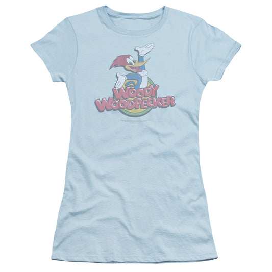 Woody Woodpecker - Retro Fade - Short Sleeve Junior Sheer - Light Blue T-shirt
