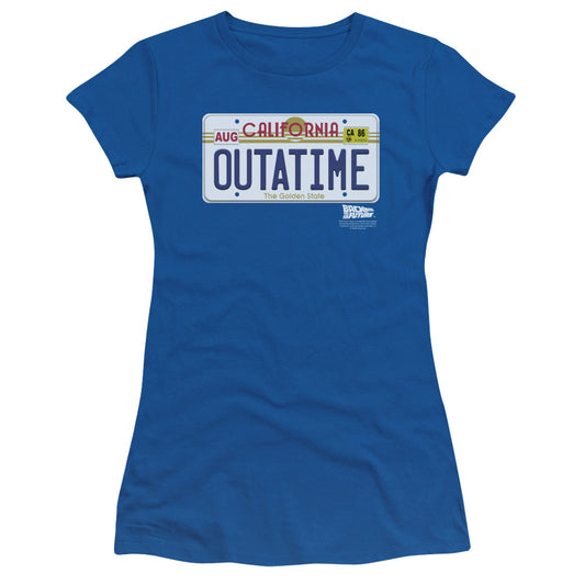 Back To The Future - Outatime Plate - Short Sleeve Junior Sheer - Royal Blue - Sm - Royal Blue T-shirt