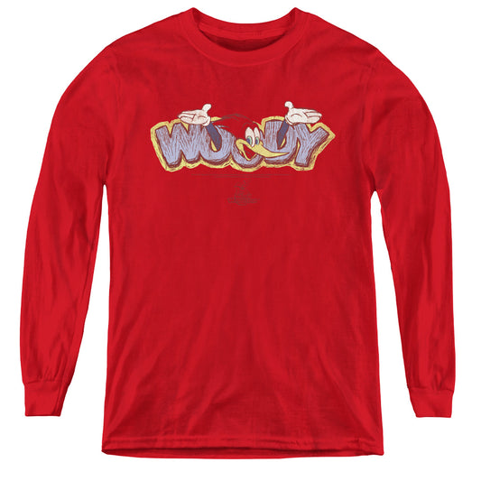 Woody Woodpecker - Sketchy Bird - Youth Long Sleeve Tee - Red