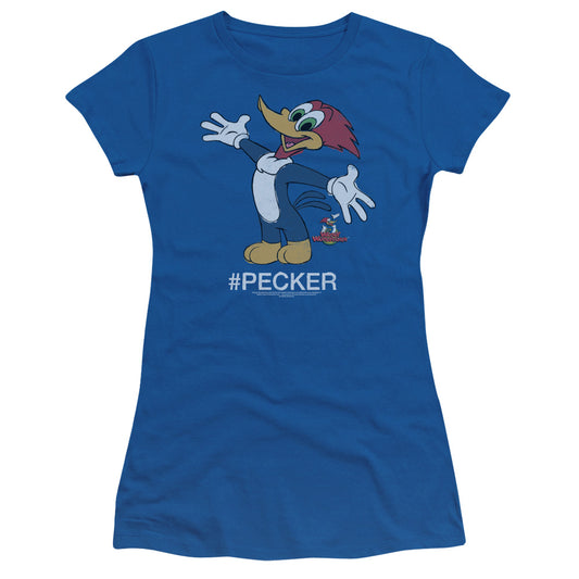 Woody Woodpecker - Hashtag Woody - Short Sleeve Junior Sheer - Royal Blue T-shirt